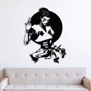 Arte della parete in metallo anime, decorazioni per la casa Manga, decorazioni per la stanza dei giocatori, poster anime astratti, regalo per gli amanti dei manga, poster da parete per cacciatori, decorazioni per carte da poker