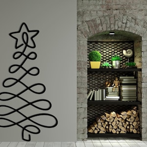 Arte de pared de árbol de Navidad, decoración de pared de metal, regalo de Año Nuevo, decoración de pino, regalo perfecto para Navidad, regalo de Noel, Día de Acción de Gracias, arte lineal