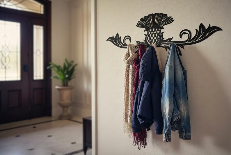 Thistle Racking Thistle Branch Coat Rack, Entryway Organizer, Metal Wall Art, Flower of ...