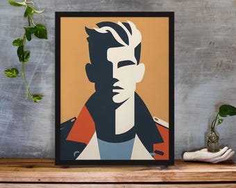 Impressão de arte de retrato geométrico abstrato moderno - Decoração de parede contemporânea, decoração de casa, download instantâneo