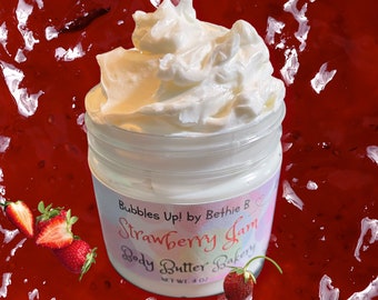 Strawberry Jam Body Butter 4 oz Jar Sweet Scent Moisturizer For Chapped Working Hands Ointment For Cracked Dry Skin Softening Night Cream