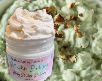 Pistachio Pudding Body Butter 4oz Jar, Moisturizer For Very Dry Skin, Natural Oils Jojoba Aloe Sunflower Chamomile, Nourish Your Skin Cream