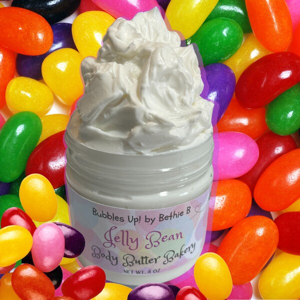 Jelly Bean Body Butter 4oz Jar, Moisturizer For Very Dry Skin, Chapped Hands, Jojoba, Aloe, Sunflower, Chamomile Oils, Sweet Candy Bath Gift