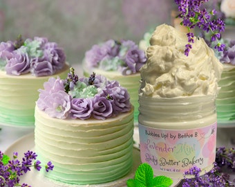 Lavender Mint Body Butter 4oz Jar, Moisturizer For Very Dry Skin, Natural Ingredients, Jojoba, Aloe, Sunflower, Chamomile Oil, Calming Scent