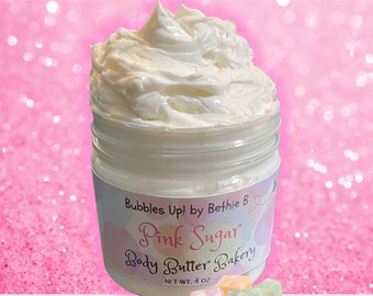 Pink Sugar Body Butter 4oz Jar Moisturizer For Very Dry Skin Ointment With Jojoba Oil Natural Ingredients Body Cream Skincare Gift For Her