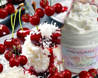 Cherry Coconut Body Butter 4oz Jar Thick Ointment Night Cream Moisturizer For Very Dry Skin Gardeners Hand Cream For Chapped Skin Care Gift