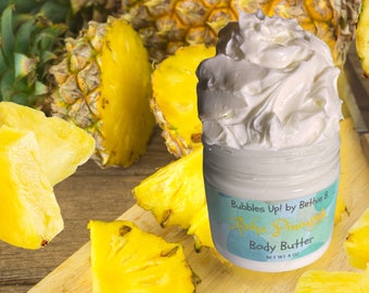 Aloha Pineapple Body Butter 4 oz Jar Summer Scent Moisturizer For Dry Skin Tropical Fruit Ointment Natural Ingredients Night Cream