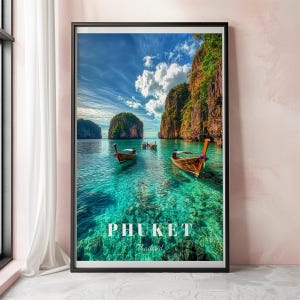 Phuket Travel Poster, Phuket Travel Print, Thailand Wall Art Print, Phuket Landscape, Tropical Coastal Gift Idea, Island Wall Art