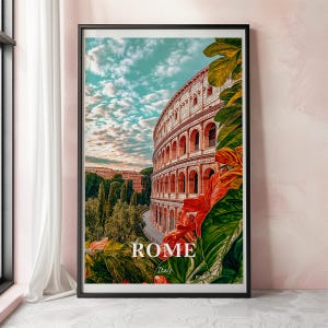 Rome Travel Poster, Vintage Rome Print, Colosseum Wall Art, Rome Wall Art, Italy Travel Print, Italy Cityscape Poster, Retro Italy Decor