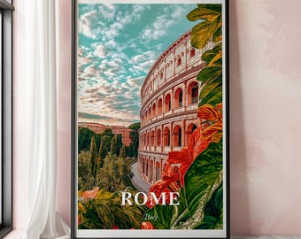 Rome Travel Poster, Vintage Rome Print, Colosseum Wall Art, Rome Wall Art, Italy Travel Print, Italy Cityscape Poster, Retro Italy Decor
