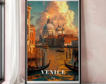 Venice Travel Poster, Venice Wall Art, Italy Wall Art Print, Vintage Venice Decor, Gondola Canal Art Print, Retro European Cityscape Gift