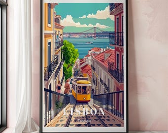 Lisbon Travel Poster, Lisbon Print, Vintage Lisbon Tram Print, Portugal Travel Poster, Alfama Streetcar Wall Art, Retro City Illustration