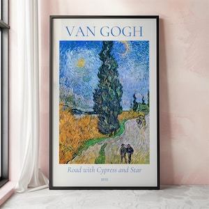 Van Gogh Art Print, Road with Cypress and Star, Van Gogh Exhibition Poster, Van Gogh Painting, Nature Landscape Art, Museum Poster