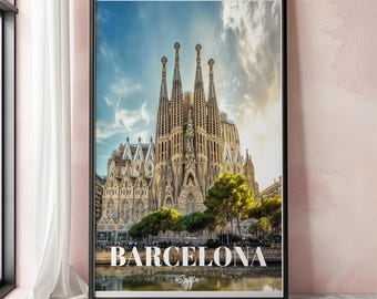 Lámina de viaje de Barcelona, Póster de la Sagrada Familia, Arte mural de Barcelona, Arte de viajes arquitectónicos, Arte mural de la Sagrada Familia, Póster de viaje de España