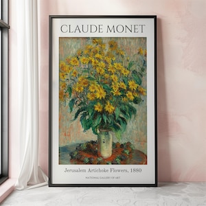 Claude Monet Art Print, Jerusalem Artichoke Flowers, Monet Exhibition Poster, Monet Paintings, Floral Old Print, Flowers Wall Decor