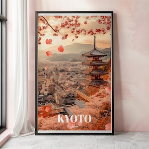 Kyoto Travel Poster, Kyoto Wall Art Print, Kyoto Travel Art, Japan Travel Poster Featuring Historic Temples And Scenic Landscape