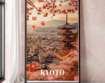 Kyoto Travel Poster, Kyoto Wall Art Print, Kyoto Travel Art, Japan Travel Poster Featuring Historic Temples And Scenic Landscape