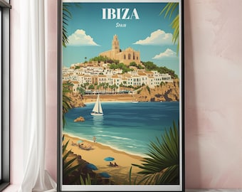 Ibiza Retro Travel Poster, Summer Spain Wall Art Print, Sea Island Decor For Home Or Office, Europe Travel Gift For Beach Lovers