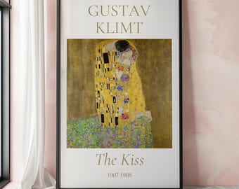 Stampa artistica di Gustav Klimt, Il bacio, Manifesto della mostra di Gustav Klimt, Dipinti di Gustav Klimt, Decorazione murale d'arte dell'amore, Manifesto romantico d'amore