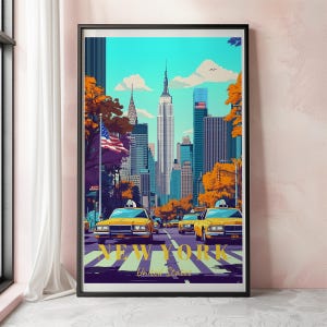 Farbenfrohes New York City Poster, modernes New Yorker Wandkunstdruck, Stadtbilddekor für Haus oder Büro, ideales Reisegeschenk für New York