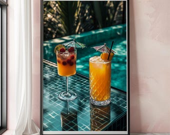 Tropischer Cocktail Wand Kunst zum ausdrucken, Sommer Drink Print, Bar Dekor, Küchen Wandkunst, Margarita Poster, Strandparty Kunst