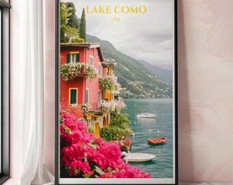 Lake Como Travel Poster, Lake Como Travel Wall Art, Lake Como Print, Lake Como Art, Italy Travel Poster, Italy Poster Gift, Italy Wall Art