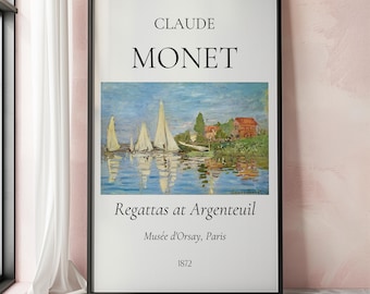 Claude Monet Art Print, Regattas at Argenteuil, Monet Exhibition Poster, Monet Painting, Vintage Home Poster, Impressionist Art