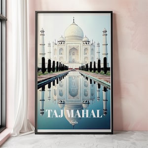 Taj Mahal Wall Art Print, India Travel Poster For Home Or Office Decor, Scenic Gift For Traveler, Iconic Indian Architecture Artwork