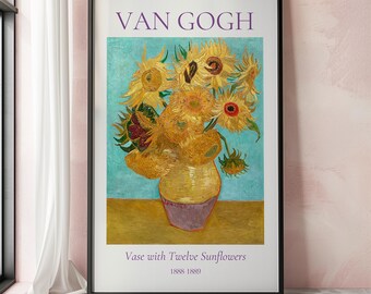 ゴッホの花瓶と12本のひまわり ヴィンテージ展アートプリント | ゴッホ