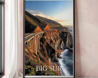 Big Sur Travel Poster, California Wall Art, Big Sur Landscape Print, Coastal Art Printable, West Coast Decor, Nature Gift