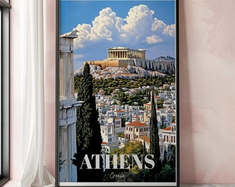 Athene Griekenland Wall Art Print, oude stad reisposter voor interieur, Grieks landschapskunstwerk, perfect cadeau voor geschiedenis- en reisliefhebbers