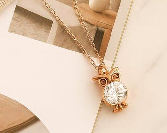 Unique Cubic Zirconia Owl Necklace – Sterling Silver, Sparkling Gemstone Pendant, Cute Animal Jewelry, Gift for Her,