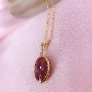 Red Gemstone Sterling Silver Necklace: Handmade Round Pendant