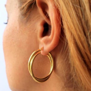 18K Gold Vermeil Double Hoop Earrings: .925 Sterling Silver