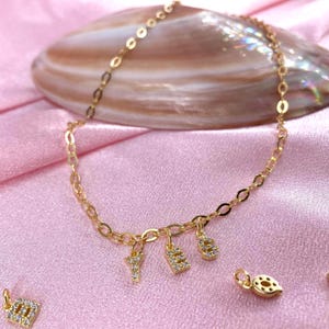 Collar de cadena de oro, cadena con nombre y letra de circonita, colgante de oro de 14 quilates, plata de ley 925, regalo para ella.
