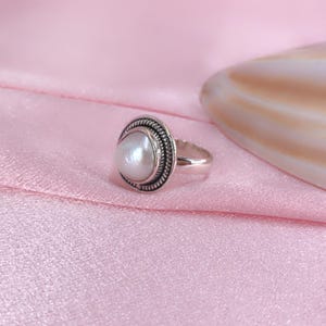 Boho Framed Pearl Ring: Handmade 925 Sterling Silver, Vintage Style