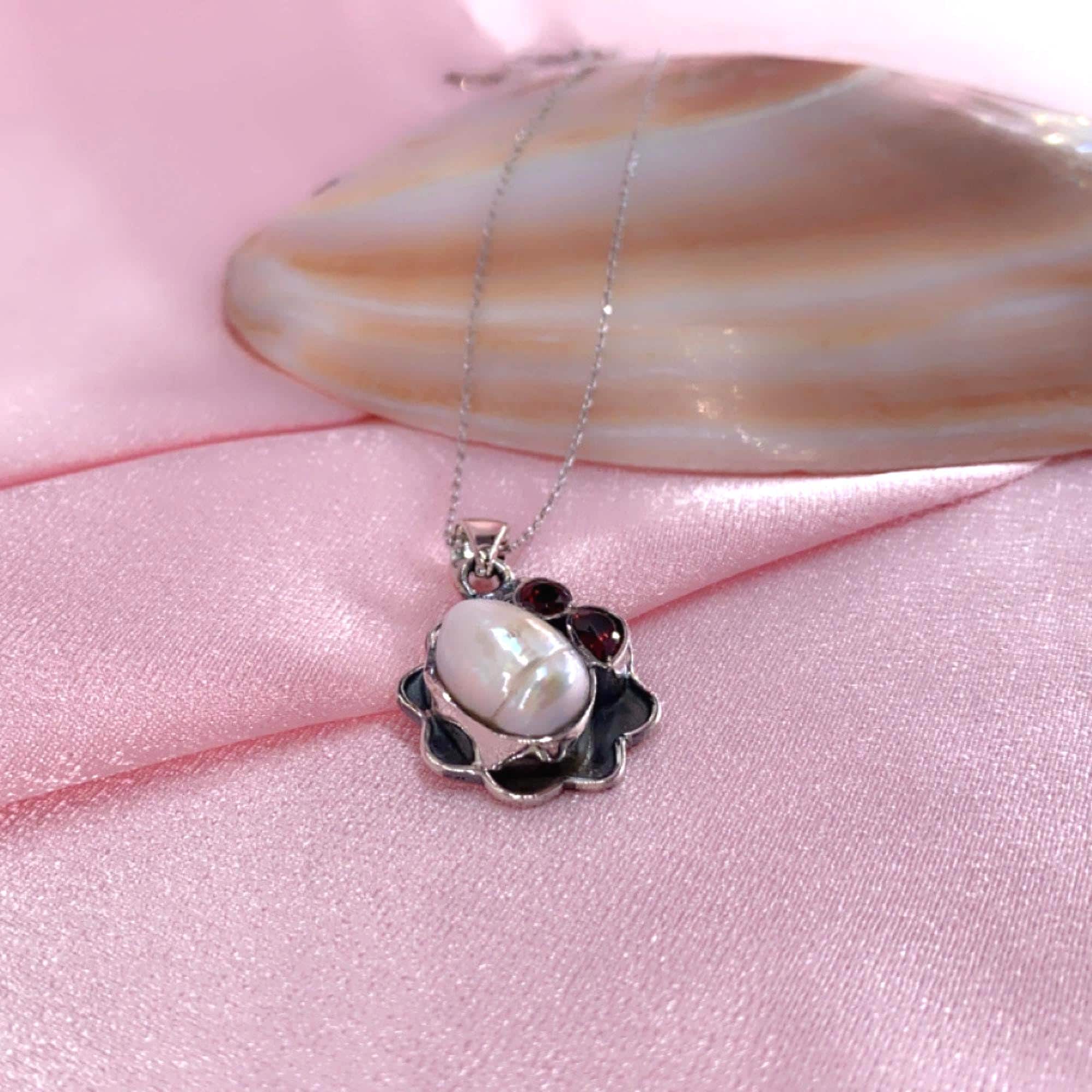 Collana Con Ciondolo Rotondo In Pietre Preziose Naturali – Ametista, Onice, Granato E Perla – Argento Sterling 925 Fatto A Mano, Gioiello Boho Donna