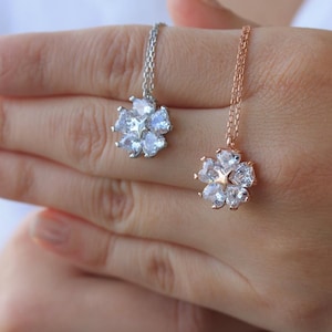 Sterling Silver Heart Flower Necklace: Rose Gold Zircon Pendant