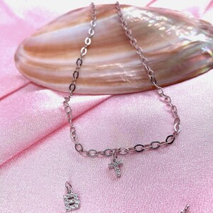 Collar de cadena de plata, cadena con nombre y letra de circonita, colgante de plata, collar de plata de ley 925, regalo para ella