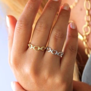 Stone Embellished Chain Ring, Chain Ring, Zircon Stone Chain Ring,Interlocking Ring,14K Gold Ring, Unique Ring,Gift For Birthday,Gifts,Rings