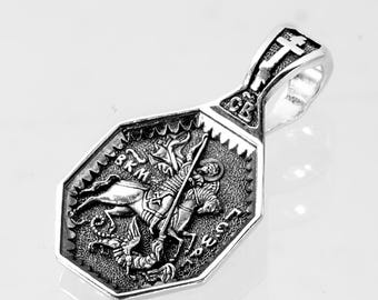 Saint George Orthodox Icon Pendant Handmade Christian Religious Charm Protection Church Pendant 925 Silver Orthodox Gift