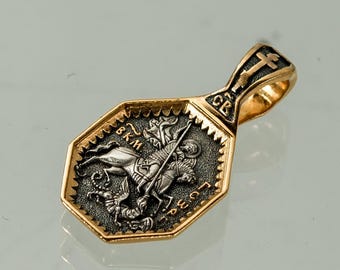 Saint George Orthodox Icon Pendant Christian Religious Charm Protection Church Jewelry 925 Silver & 999 Gold Plated