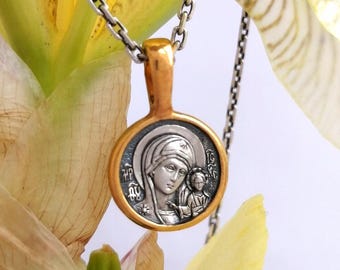 Handmade Pendant Kazan Icon of the Mother of God Christian Charm Orthodox Icon Pendant With Saint Protection Charm Kids Small Icon Pendant