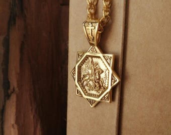 Pectoral Icon Saint George the Victorious Orthodox Pendant Christian Charm The Holy Great Martyr George Prayer Charm Protection Necklace