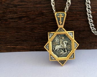 St George the Victorious Silver Pectoral Icon Pendant Christian Jewerly Handmade Orthodox Charm Gift for Him The Holy Great Martyr George