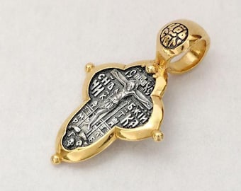 Guardian Angel Silver Orthodox Cross Pendant For Kids, Religious Charm Christian Gift Kids Pendant Spiritual Jewerly Charm for Baby Cross