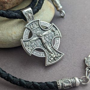 925* Silver Christian Prayer Cross Pectoral Pendant Orthodox Charm Religious Gift Jesus Crucifix Protection Gift for Him Church Necklace