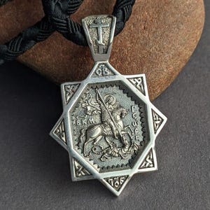 Handmade Saint George Necklace 925 Silver Christian Pectoral Icon Holy Great Martyr George Pendant Religious Charm, St George Pectoral Icon