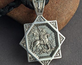 Handmade Saint George Necklace 925 Silver Christian Pectoral Icon Holy Great Martyr George Pendant Religious Charm, St George Pectoral Icon