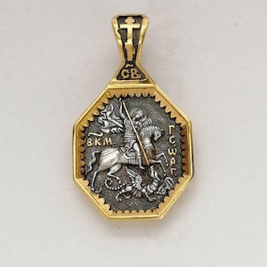 Saint George Icon Pendant Handmade Christian Gift Religious Charm Orthodox Jewerly Protection Church Pendant 925*silver & 999* gold plated